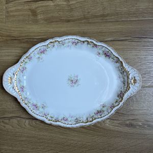 Haviland Limoges SCHLEIGER Oval Serving Platter Gold & Pink Flowers 14.5’´